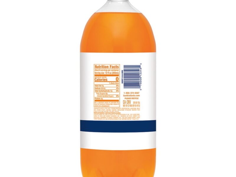 Sunkist Zero Sugar Orange Soda Pop, 2 L bottle